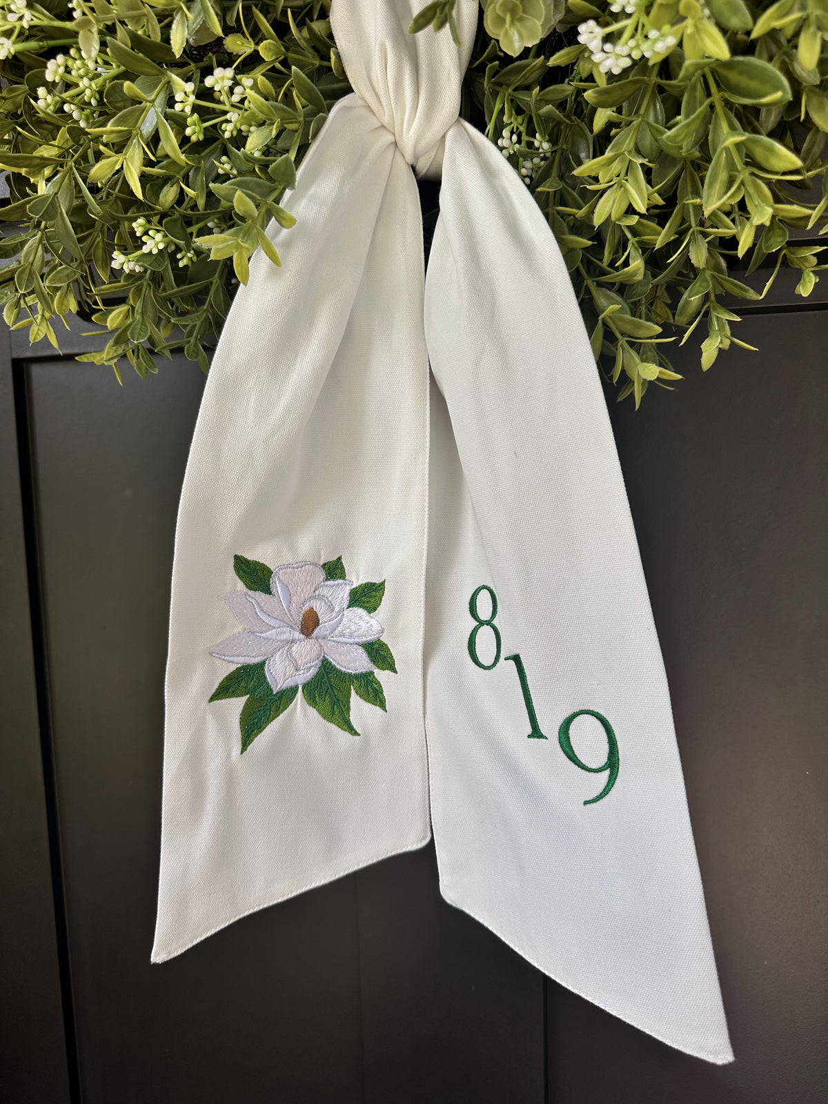 Magnolia House Number Wreath Sash