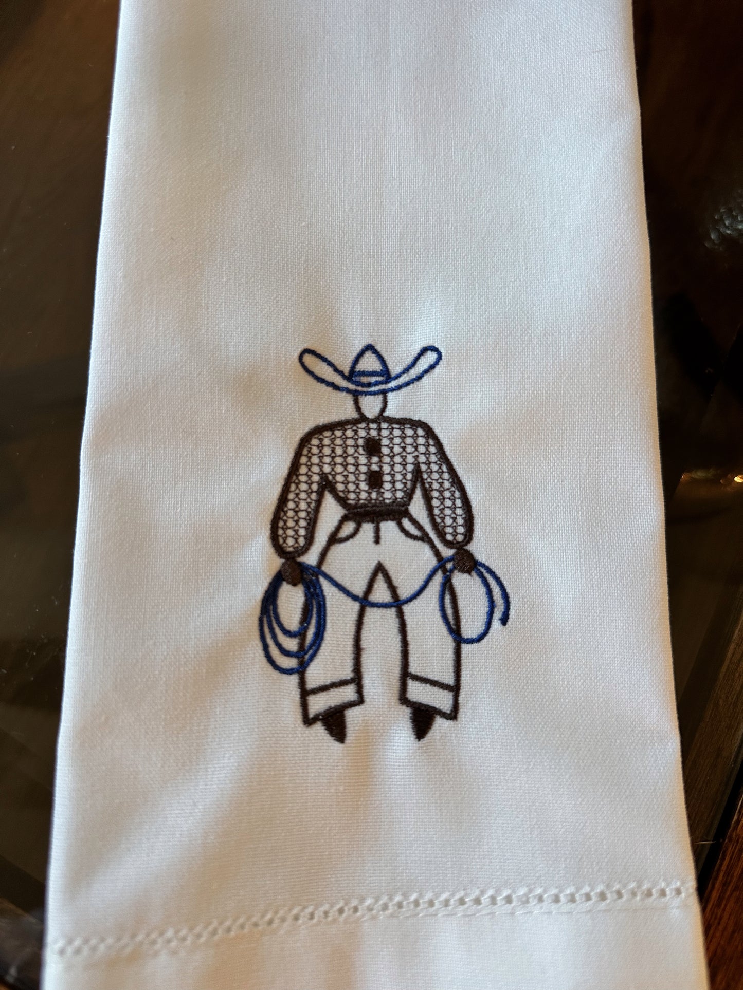 Embroidered Cowboy Linen Tea Towel