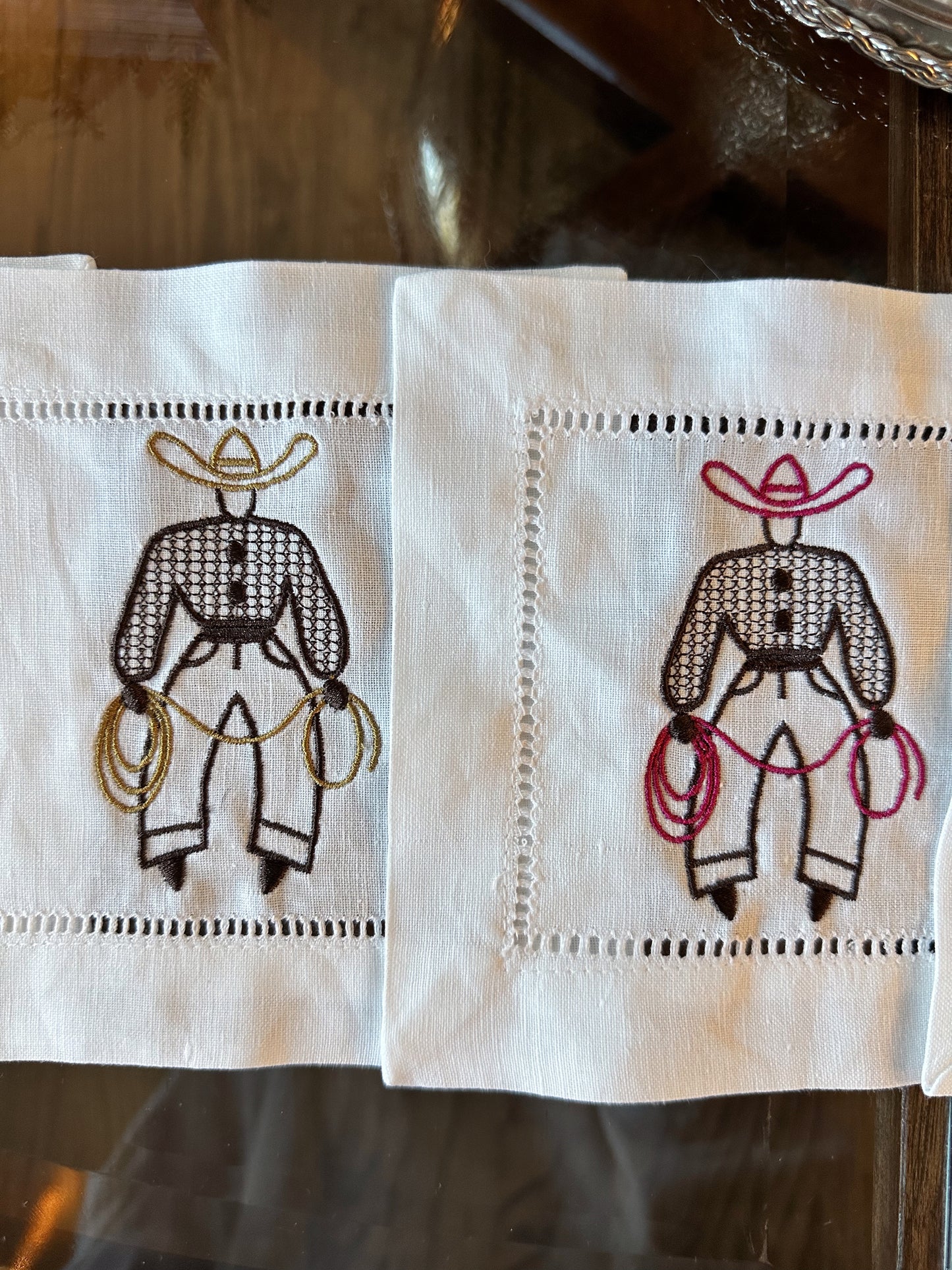 Embroidered Cowboy Linen Cocktail Napkins
