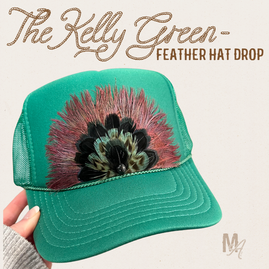 The Kelly Green- Feather Trucker Hat
