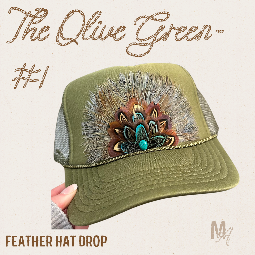 The Olive Green #1- Feather Trucker Hat