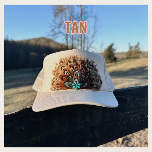 The Tan- Feather Trucker Hat