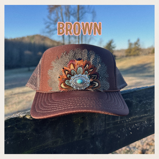 The Brown- Feather Trucker Hat