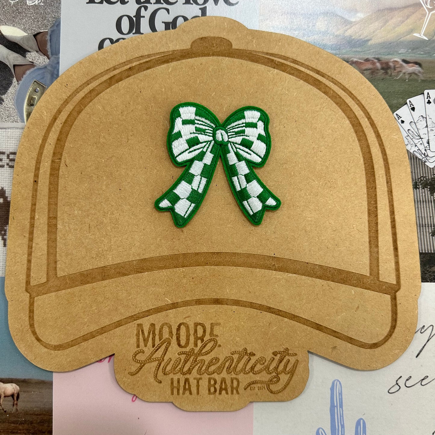 Gingham Bow Patch [Green & White]