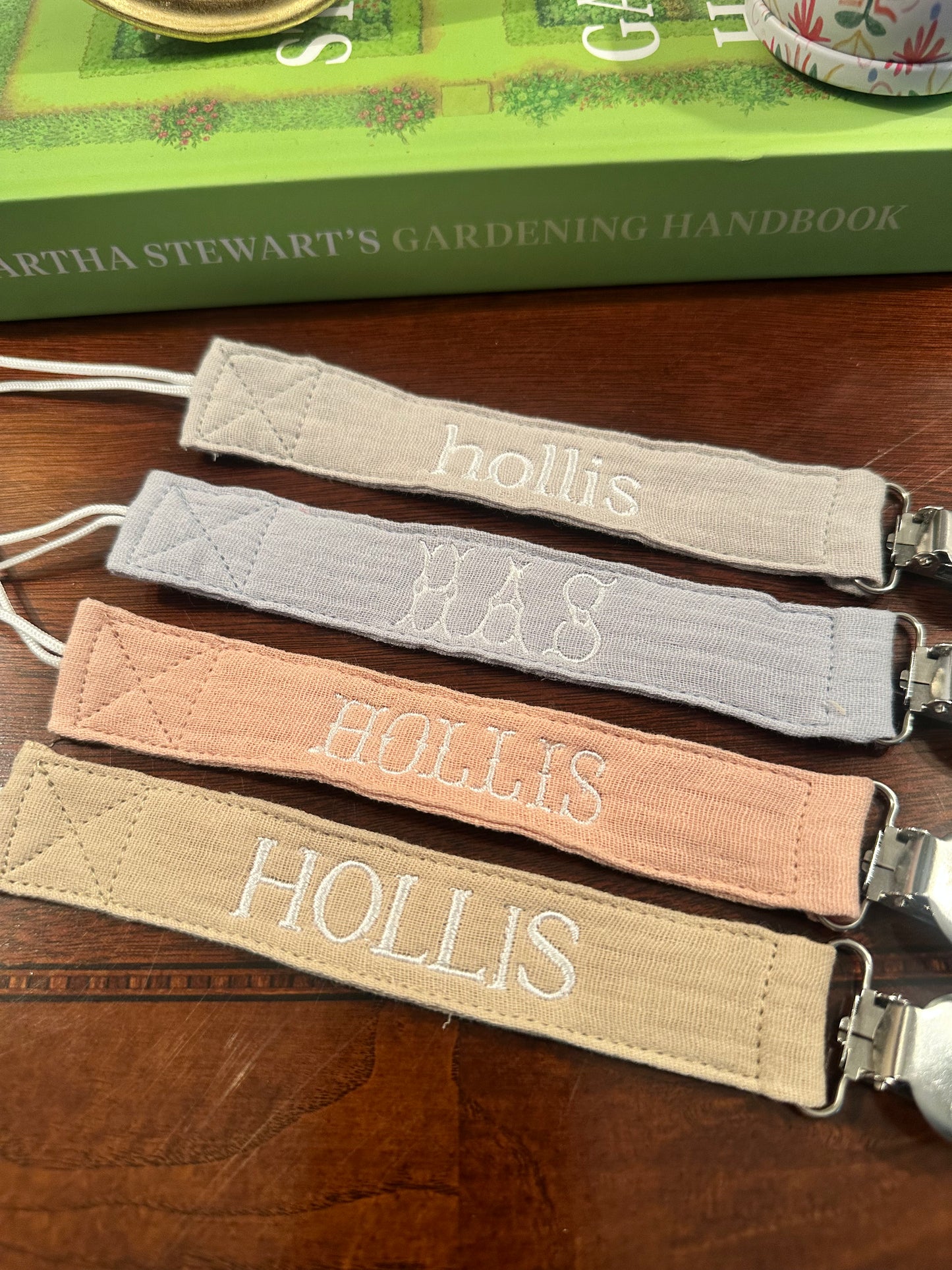 Custom Embroidered Blue Paci Clip Set
