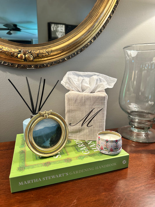 Custom Embroidered Linen Tissue Box