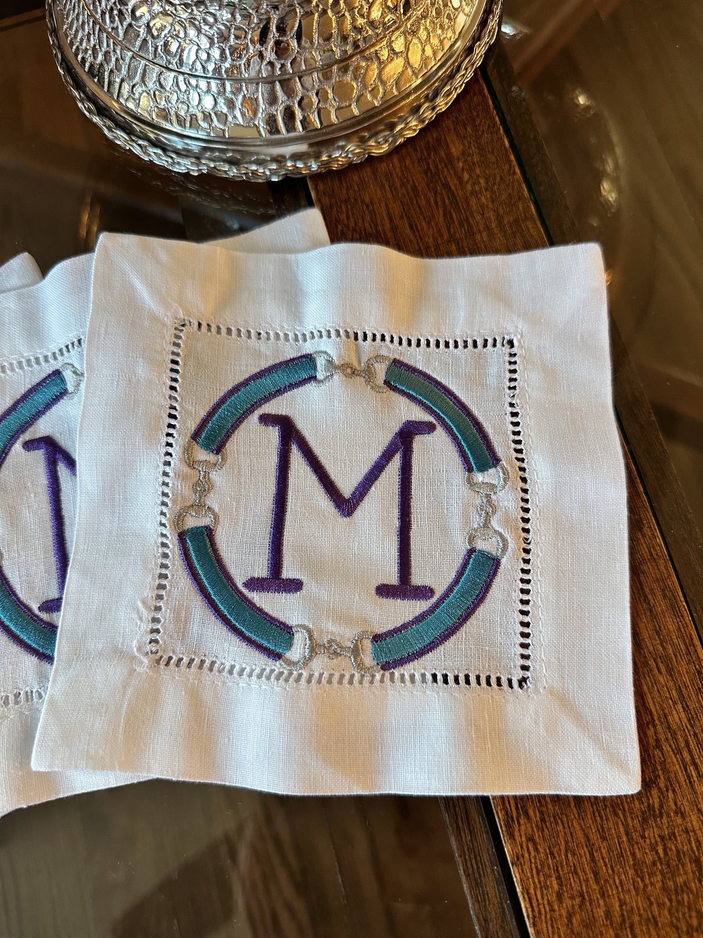 Embroidered Equestrian Snaffle Bit Linen Cocktail Napkins