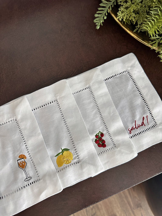 Italian Summer Embroidered Cocktail Napkins