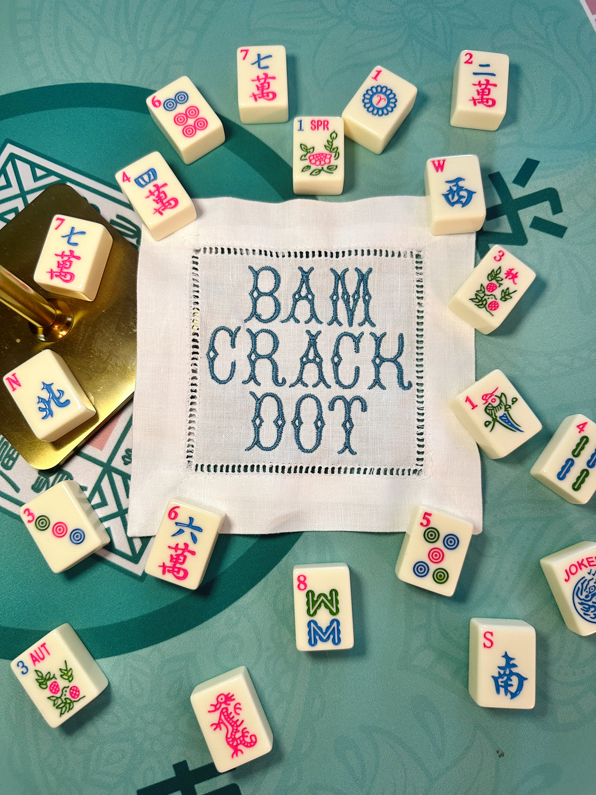 Custom Embroidered Mahjong Linen Cocktail Napkins