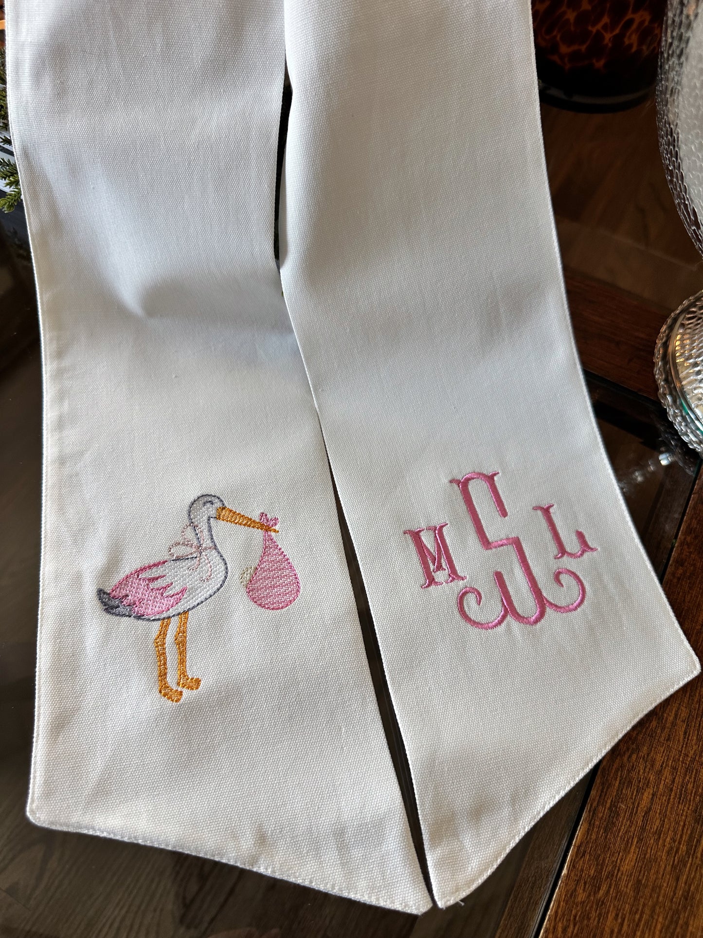Baby Girl or Boy Stork Monogram Wreath Sash