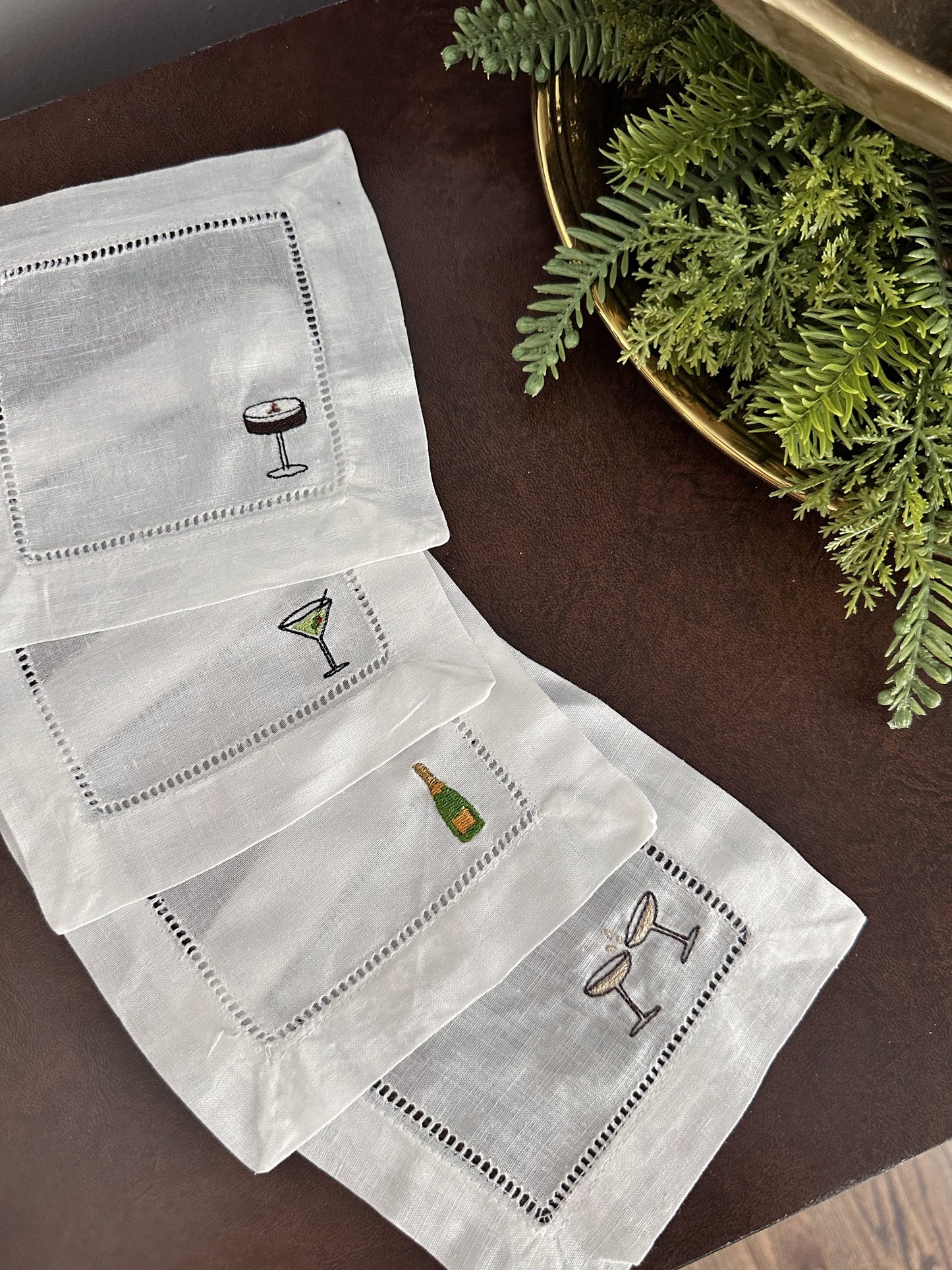Bar Cart Embroidered Cocktail Napkins
