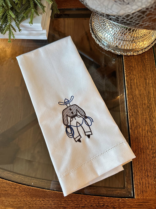 Embroidered Cowboy Linen Tea Towel