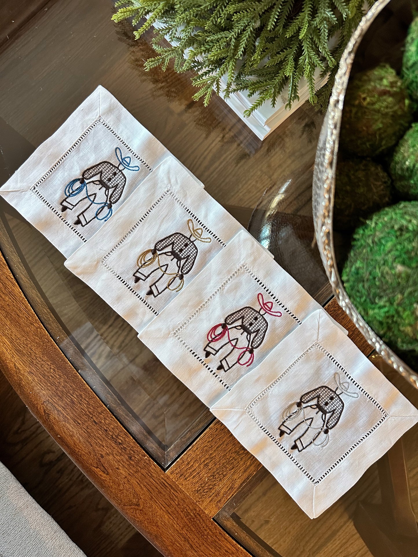 Embroidered Cowboy Linen Cocktail Napkins