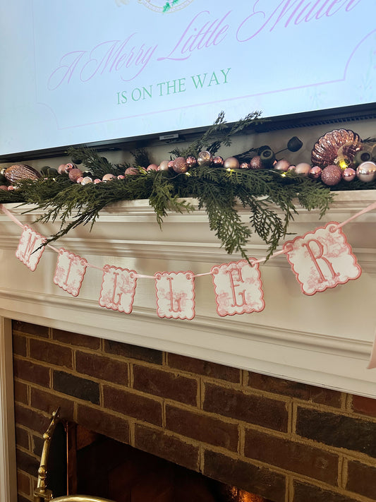Personalized Baby Crib Name Banner Scalloped [PINK TOILE]