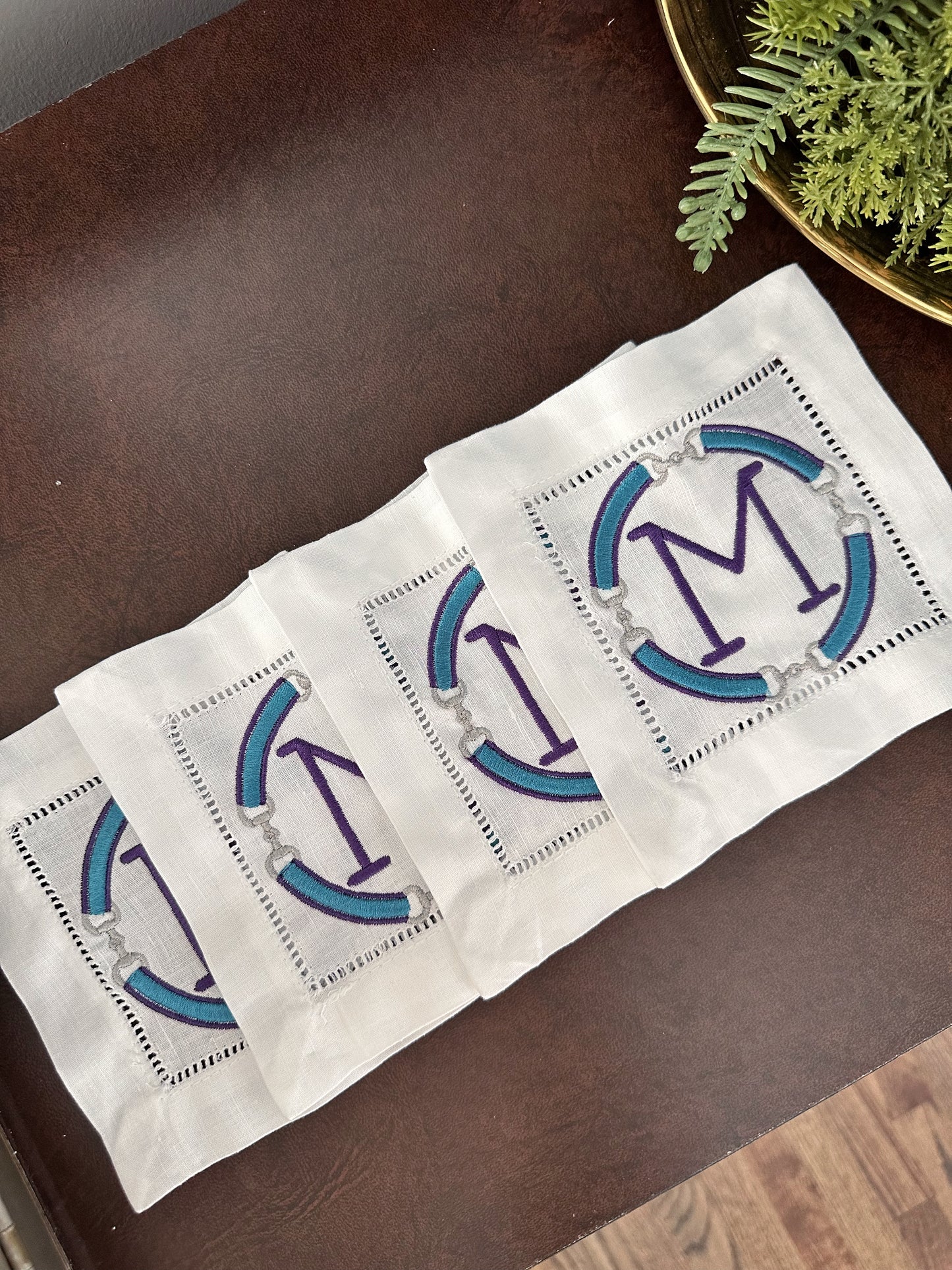 Embroidered Equestrian Snaffle Bit Linen Cocktail Napkins