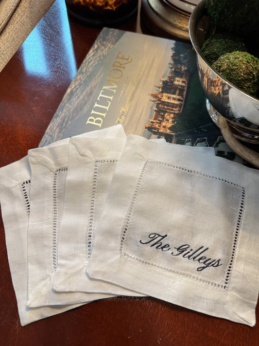 Custom Name Embroidered Cocktail Napkins