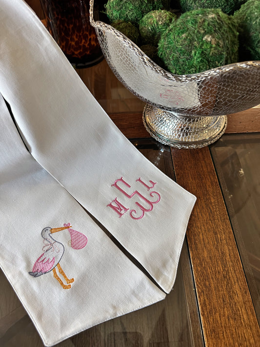 Baby Girl or Boy Stork Monogram Wreath Sash