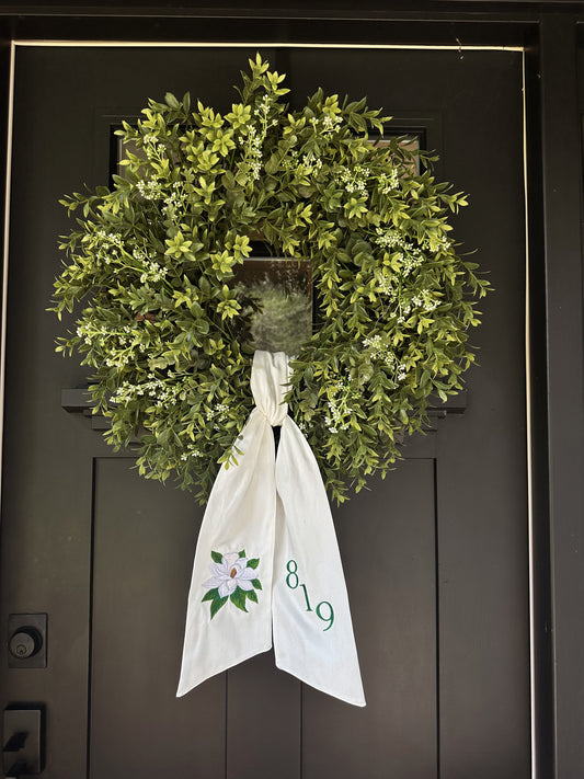 Magnolia House Number Wreath Sash