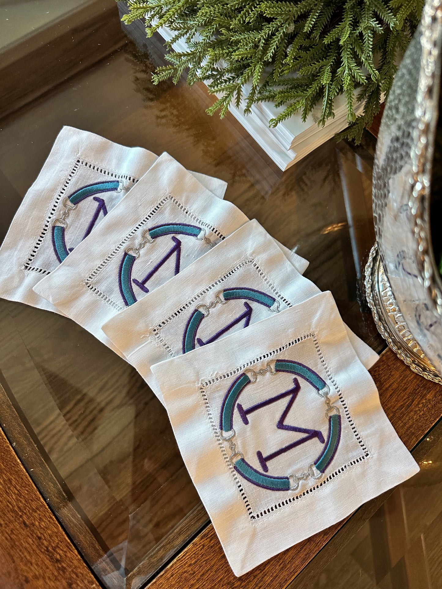 Embroidered Equestrian Snaffle Bit Linen Cocktail Napkins