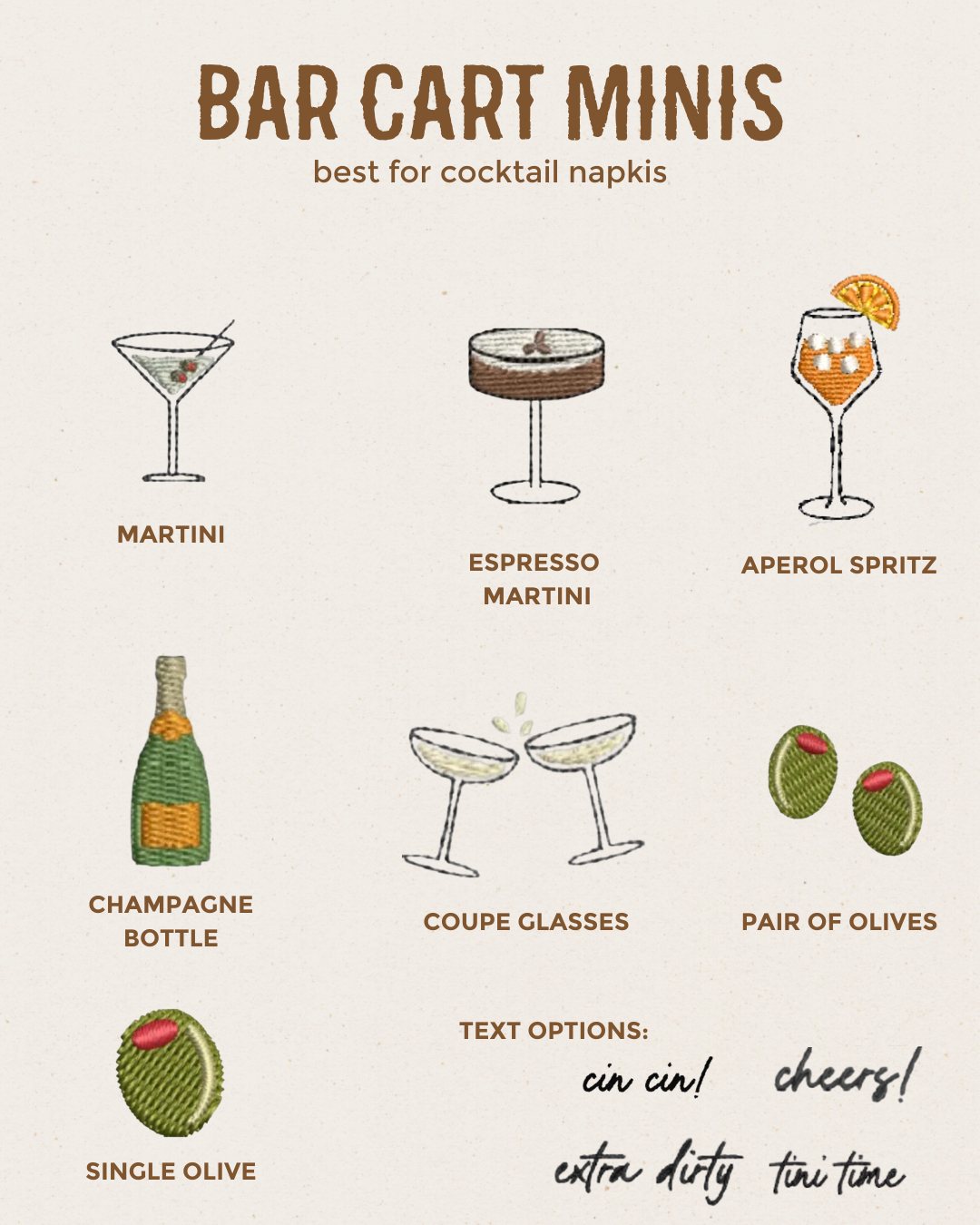 Bar Cart Embroidered Cocktail Napkins