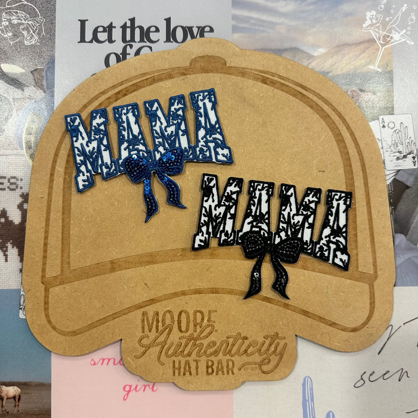 Floral Mama Bow Patch [Blue or Black]