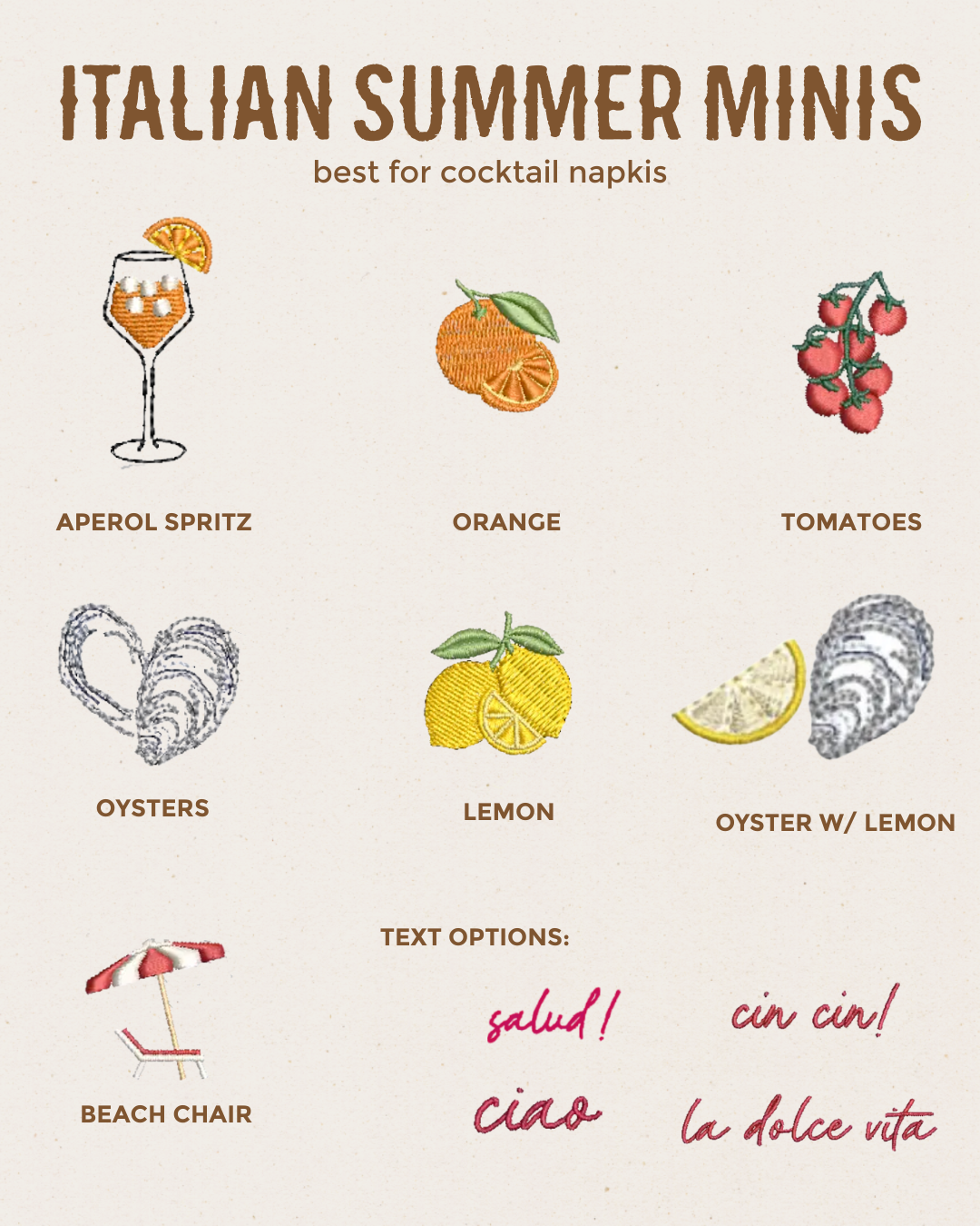 Italian Summer Embroidered Cocktail Napkins